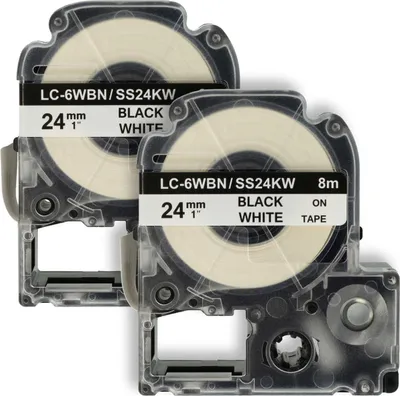 Produktbild von vhbw 2x Schriftband-Kassette kompatibel mit Epson LabelWorks LW-700, OK200, LW-900P, OK720, OK300, OK500P Etiketten-Drucker 8m x 24mm Schwarz auf Weiß