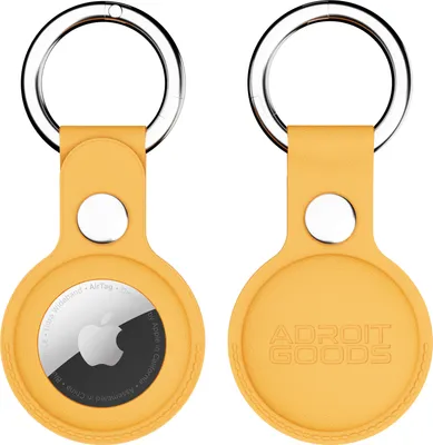 Zdjęcie produktu dla AdroitGoods Skórzane etui pasujące do Apple AirTag - żółte - brelok do kluczy Airtag - uchwyt - zawieszka - etui
