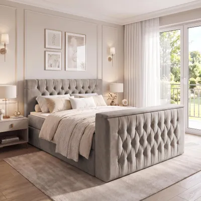 Produktbild von ELVORA DESIGNE Boxspringbett 160x200 cm HALO mit Bonellmatratze H3 & Topper, Bettkasten, Beige