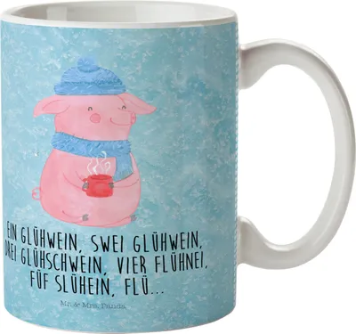 Produktbild von Mr. & Mrs. Panda Campingbecher Schweinchen Glühwein - Eisblau - Geschenk, Schulkind Tasse, Haferl, Trinklernbecher, Weihnachtsmarkt, Spruch, Betrunken, Kindertasse, Pott