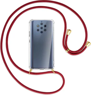 Produktbild von Handykette Backcover-Schutzhülle mit Band (Metall goldfarben) für Nokia 9 PureView - dunkelrot