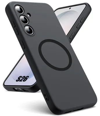 Image de Coque pour Samsung Galaxy S26, Silicone Liquide Anti-Rayures avec Cercle Magnétique - Noir