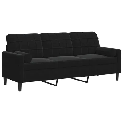 Produktbild von vidaXL 3-Sitzer-Sofa mit Zierkissen Schwarz 180 cm Samt