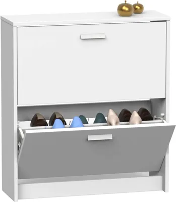 Schuhschrank, schmal, 2 Türen, weiß, 12 Paar, 82x74x25 cm