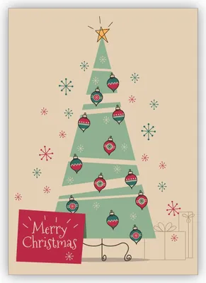 Produktbild von Klassische Retro Weihnachtskarte mit Weihnachtsbaum und Geschenken: Merry Christmas