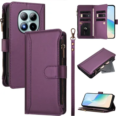 Obrázek produktu pro Pouzdro pro Xiaomi Redmi Note 15 Pro+, zipem, peněženkovéPolyuretankožené flip pouzdro s kapsami na karty, stojánkem a poutkem na ruku Fialová