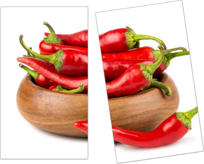 Produktbild von Spritzschutz Herdabdeckplatte Schneidebrett aus Glas Chilischoten in Schale 2-Teilig (60x52cm)