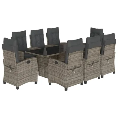 Produktbild von vidaXL 9-tlg. Garten-Essgruppe mit Kissen Grau Poly Rattan