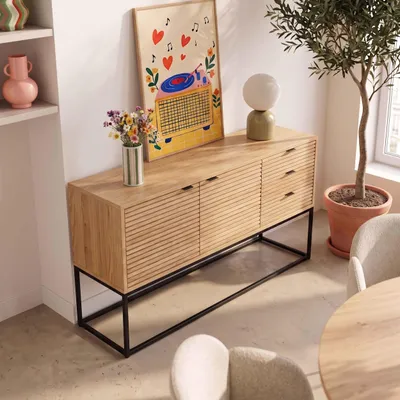 Immagine prodotto di Credenza 2 ante e 3 cassetti melaminico decoro 160 cm legno e nero - Oviala Judith