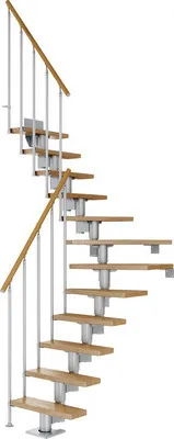 Produktbild von Pertura Mittelholmtreppe Spiros Eiche Leimholz Perlgrau 1/4 gewendelt unten links/rechts 75 cm 11 Stufen / 12 Steigungen