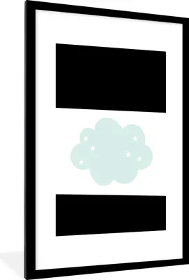 Produktbild von MuchoWow® Gerahmtes Poster Wolke - Sterne - Pastell - Kinder - Baby 90x60 cm - Poster mit Schwarzem Bilderrahmen Wandposter Rahmen Foto Bilder - Wanddekoration - Fotos