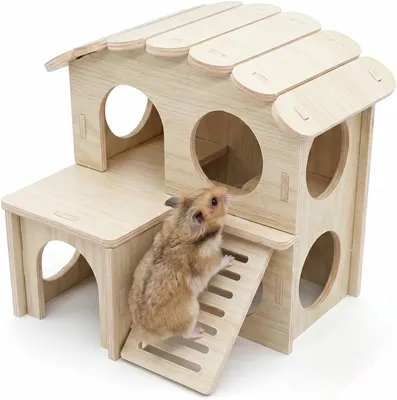 Imagen del producto de Jaula de madera para hámster, de varios niveles con escalera, de 17x15x15,5 cm, ideal para hámster enanos
