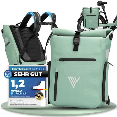 Produktbild von Fahrradtasche MIVELO 3in1 Gepäckträgertasche mit Rucksackfunktion Schultergurt wasserdicht