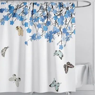Obrázek produktu pro Omgoods - Sprchová závěs s květinovým motivem, rozměry 200 x 200 cm, s háčky
