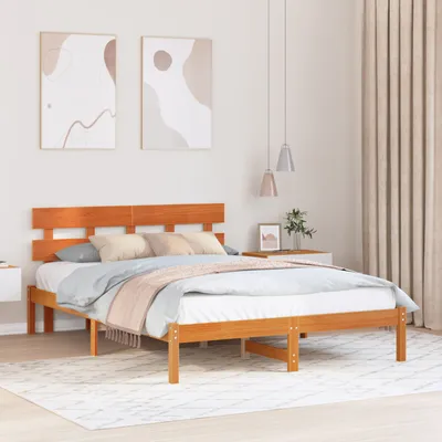 Produktbild von Desgin Bettgestell mit Kopfteil Wachsbrown 150x200 cm Massivholz Kiefer - Klassische Betten 872160