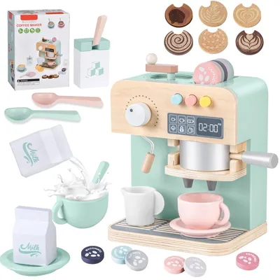 Produktbild von Holz Kaffeemaschine Spielzeug Kinderküche Kaffeemühle - 22-teilig - Mit Mühle - Mit Zubehör für Kinder ab 3 Jahren