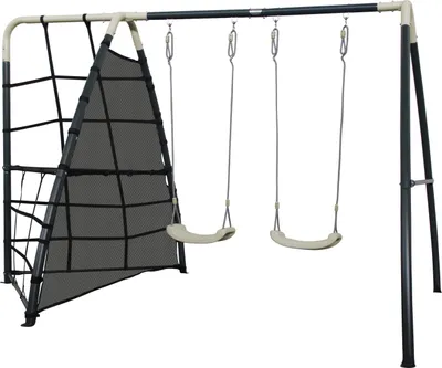 Produktbild von AXI Schaukel Set aus Metall in Anthrazit & Creme | Doppelschaukel & Kletternetz mit Gestell | Gartenschaukel für Kinder / Kinderschaukel |