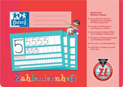 Produktbild von OXFORD Schreiblernheft Zahlenlernheft Lineatur ZL kariert DIN A4 quer ohne Rand, 16 Blatt