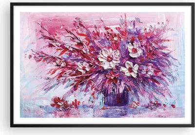 Produktbild von Gerahmtes Poster - Schwarzer Rahmen - Pastos Blumen Rosa - 91,5x61 cm - Wand Bild - Wanddeko - Wandbilder - Kunstposter - Wandposter - Bilderrahmen - Bilder - Kunstdruck - P2BAA91x61-4530