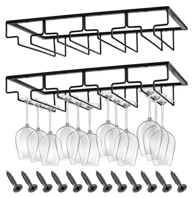 Weinglasregal Unterbau, 2er Set, 4 Reihen, Metall, 40x22x6 cm