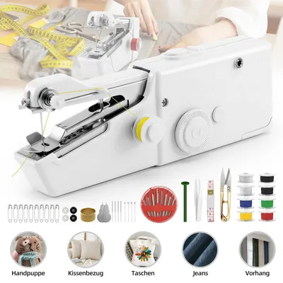 Produktbild von Nähmaschine,Handnähmaschine,Tragbare Mini Elektrische Nähmaschine mit Nähzubehör, Einfach Bedienbar für Leder, Stoffe, Kleidung, Heimtextilien (Weiße)
