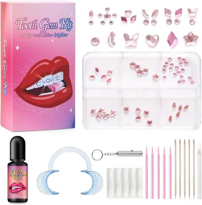 Produktbild von Zahnschmuck Set, rosa Edelsteine, mehrere Formen, für Zähne