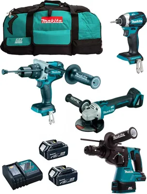 Produktbild von MAKITA Kit MK403 (DHP481 + DHR243 + DGA504 + DTD154 + 2 x 5,0 Ah + DC18RC + LXT600)