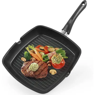 Productafbeelding van Grillpan 28x28 cm, geschikt voor inductiekookplaten, met antiaanbaklaag en uitgietrand