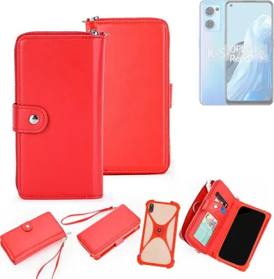 Produktbild von K-S-Trade 2in1 Schutzhülle Portemonnee Handyhülle mit Bumper kompatibel mit Oppo Reno7 5G Hülle Case Etui Geldbörse Smartphone rot (1x)