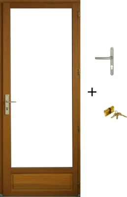 Image de Porte Fenetre Bois 1 Vantail H215 x L80 Tirant Droite Cotes Tableau + poignee et Barillet (ref 01245F924)