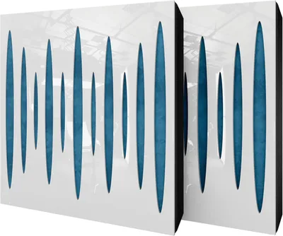 Produktbild von 2er-Pack – Akustikpaneel mit Samtstoff und Befestigungsset |50x50x5cm|Schallabsorption-Diffusion-Reflexion-Schalldämmung|[PULSAR -Weißer Kunststoff|Blau]