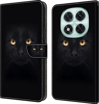 Produktbild von CLM-Tech Handyhülle kompatibel mit Xiaomi Redmi Note 14 Pro 5G Hülle - Tasche aus Kunstleder - Klapphülle mit Ständer und Kartenfächern - Schutzhülle Wallet Case Cover schwarzer Panther Augen