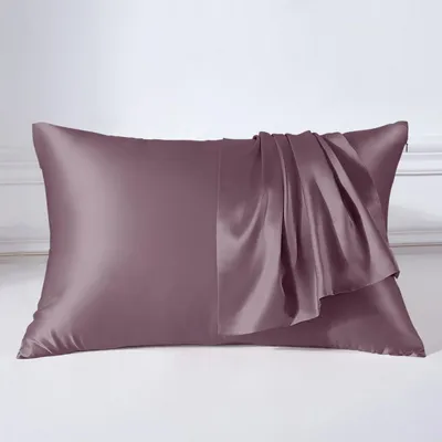 Zdjęcie produktu dla Poszewka na poduszkę 50x75 cm, jasnofioletowa, 22 momme, jedwab morwowy, hipoalergiczna, z zamkiem błyskawicznym