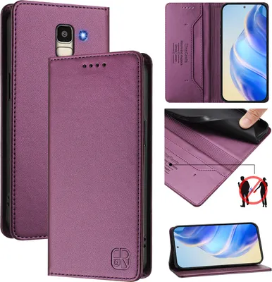 Obrázek produktu pro Kožené pouzdro pro Samsung Galaxy J6 2018, flipové pouzdro s přihrádkami na karty, peněženkou a stojánkem Fialová