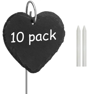 Image de Omgoods - Lot de 10 étiquettes pour plantes - Ardoise naturelle - Résistant aux intempéries - Réutilisable - Tige en acier inoxydable - Surface d'écriture de 10,5 x 10 cm - Étiquettes pour jardin