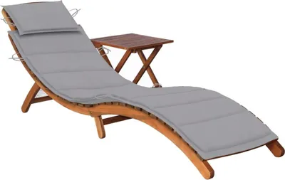 Image de Chaise longue de jardin avec table et coussin Bois d'acacia