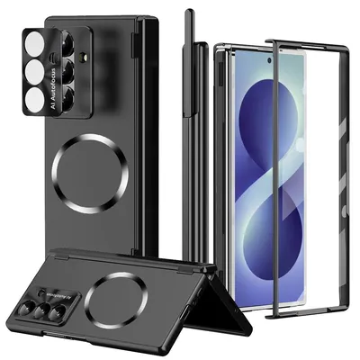 Obrázek produktu pro Magnetické pouzdro pro Samsung Galaxy Z Fold 8 Ultra, tvrdé ochranné pouzdro s ochranou displeje, pantu a fotoaparátu, držákem na stylus a stylusem Černá