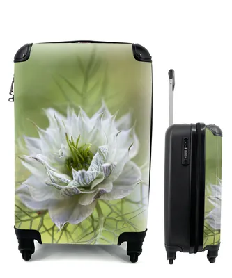 Produktbild von MuchoWow® Koffer Handgepäck Trolley Rollkoffer Kleine Reisekoffer mit 4 Rollen - Eine Nigelblüte vor grünem Hintergrund - Cabin Size < 55x40x23 cm & 55x40x20 cm - Fotokoffer - Kabinenkoffer - Boardgepäck - Reise-Box - Reisekoffer - Reisegepäck - Koffer mit Bild - Trolley für Kinder