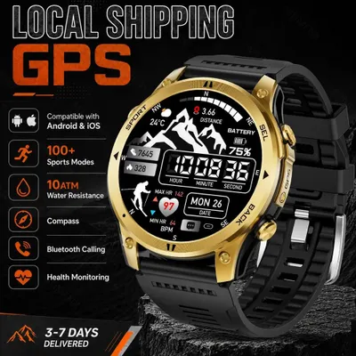 Produktbild von GPS Smartwatch für Herren, 1,46 Zoll, Bluetooth-Anrufe, Kompass, IP68, Herzfrequenz & Blutsauerstoff – Gold