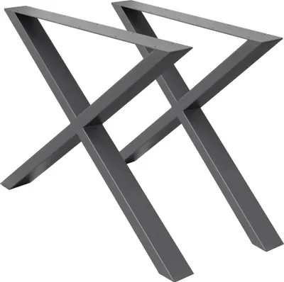 Produktbild von ECD Germany 2x Tischkufen X-Design, 60x72 cm, Anthrazit, pulverbeschichtete Stahl, Industriedesign, Metall Tischgestell für Esstisch und Schreibtisch