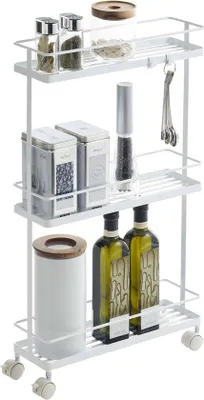 Image de Chariot de cuisine mobile pratique, 1 pièce, blanc, en acier