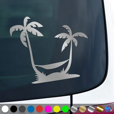 Produktbild von PantherPixel Palmen Aufkleber Insel Reisen Camping Strand Urlaub Sticker Auto Geschenkidee Farbe Silber
