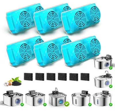 Produktbild von Katzenbrunnen Filter 6er Set, Aktivkohle Ersatzfilter mit Ionenaustauscherharz für Edelstahl Trinkbrunnen, Wasserfilter für Katzen & Hunde