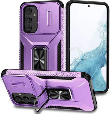 Obrázek produktu pro Dvouvrstvé pouzdro pro Samsung Galaxy A54 5G vojenská ochrana pouzdro s posuvnou ochranou kamery a držákem prstenu/stojánkem Fialová