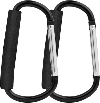 Image de Crochets pour poussette - Lot de 2 - Attache universelle pour poussette - Mousqueton - Accessoire pour maman - Clip - Capacité de 40 kg - Crochet pour poussette