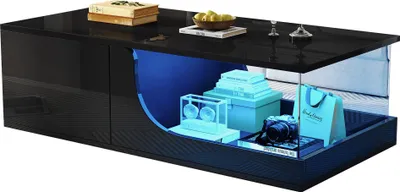 Produktbild von 100*50*30cm Couchtisch,Sofatisch mit 2 Schubladen, Beistelltisch, MDF Wohnzimmertisch, kaffeetisch mit LED,Tragender Tisch aus gehärtetem Glas