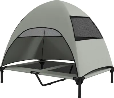 Produktbild von Hundeliege Outdoor mit Dach, Erhöhtes Hundebett für Große Hunde, 106 x 76 x 99 cm, Hellgrau