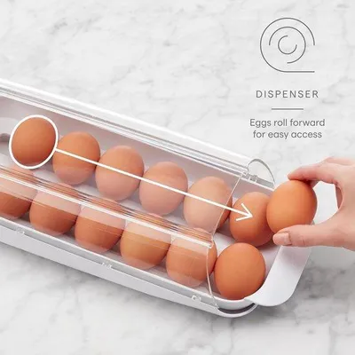 Zdjęcie produktu dla Pojemnik na jajka z obudową chłodzącą na kółkach, niezawierający BPA pojemnik na jajka z możliwością układania w stosy i zdejmowaną pokrywą, idealny do przechowywania w lodówce, pojemność 1 litra.