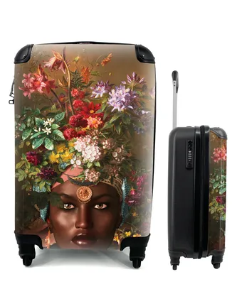 Produktbild von MuchoWow® Koffer Handgepäck Trolley Rollkoffer Kleine Reisekoffer mit 4 Rollen - Frau - Blumen - Farben - Cabin Size < 55x40x23 cm & 55x40x20 cm - Fotokoffer - Kabinenkoffer - Boardgepäck - Reise-Box - Reisekoffer - Reisegepäck - Koffer mit Bild - Trolley für Kinder