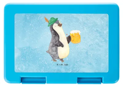 Produktbild von Mr. & Mrs. Panda Bento Box Pinguin Bier - Eisblau - Geschenk, Brotbehälter, Bentobox, Vorratsbehälter, Beschwippst, , Brotzeitbox, Lunchbox, Pinguine